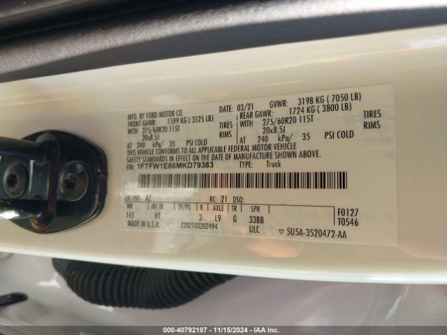 1FTFW1E86MKD79383 Ford F-150 Lariat