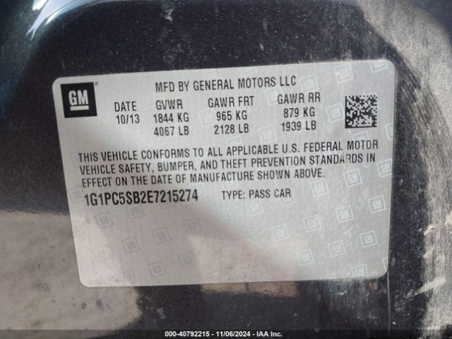 1G1PC5SB2E7215274 Chevrolet Cruze 1lt Auto
