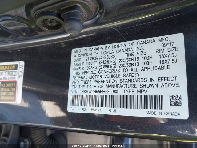 Honda CR-V EX 2017 2HKRW2H55HH680980 Image 9