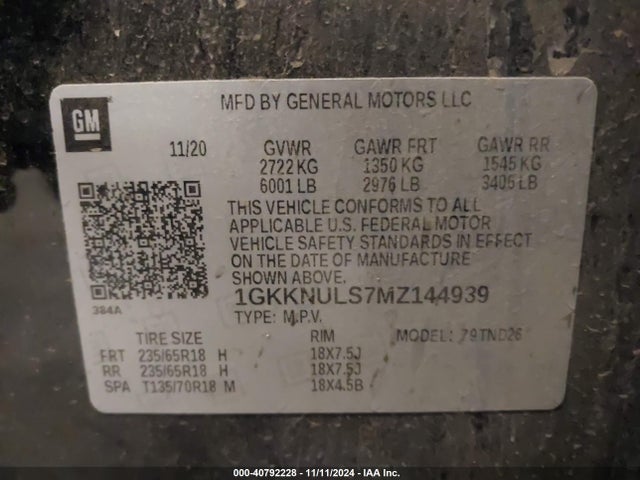 1GKKNULS7MZ144939 GMC Acadia Awd Slt