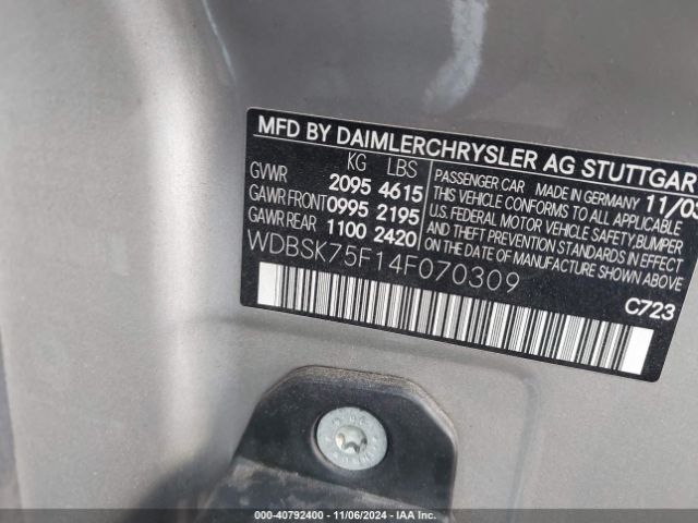 2004 MERCEDES-BENZ SL-CLASS WDBSK75F14F070309 Photo 8