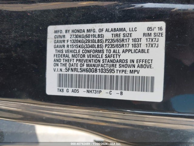 Honda Odyssey Ex-l 2016 5FNRL5H60GB103595 Image 9