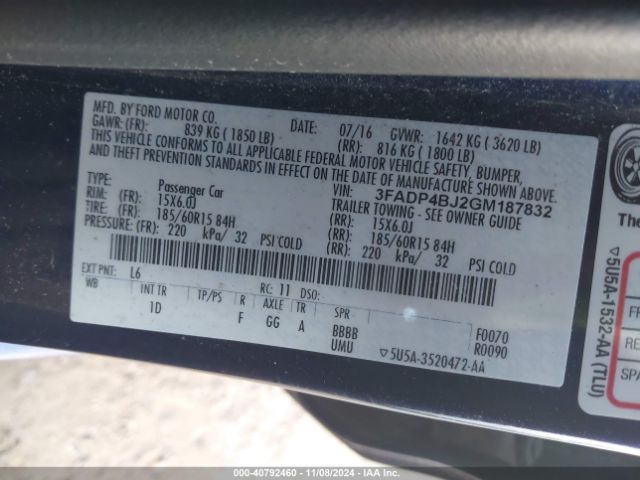 3FADP4BJ2GM187832 Ford FIESTA SE