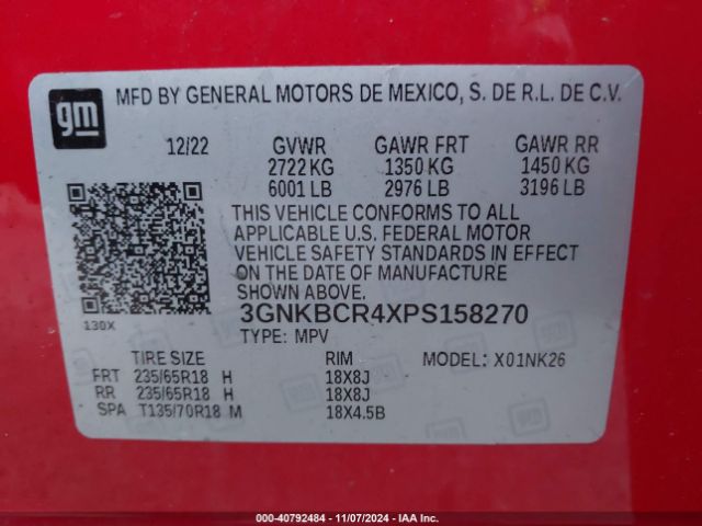 3GNKBCR4XPS158270 Chevrolet Blazer Fwd 2lt