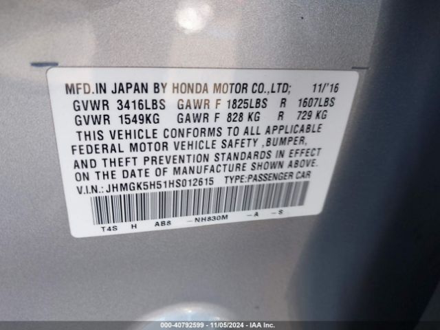 JHMGK5H51HS012615 Honda FIT LX