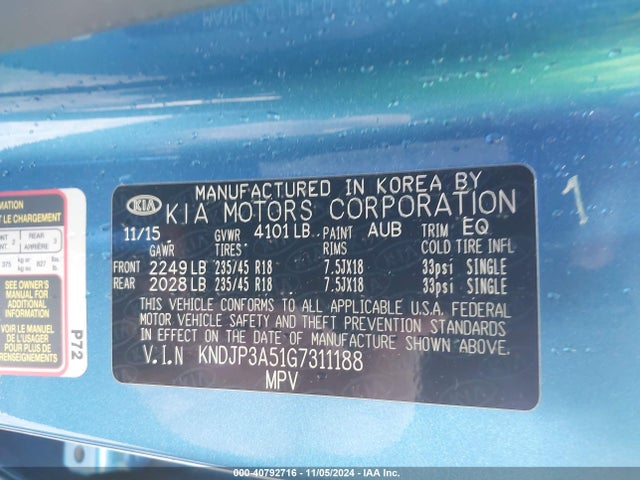 KIA SOUL + 2016 KNDJP3A51G7311188 Image 9