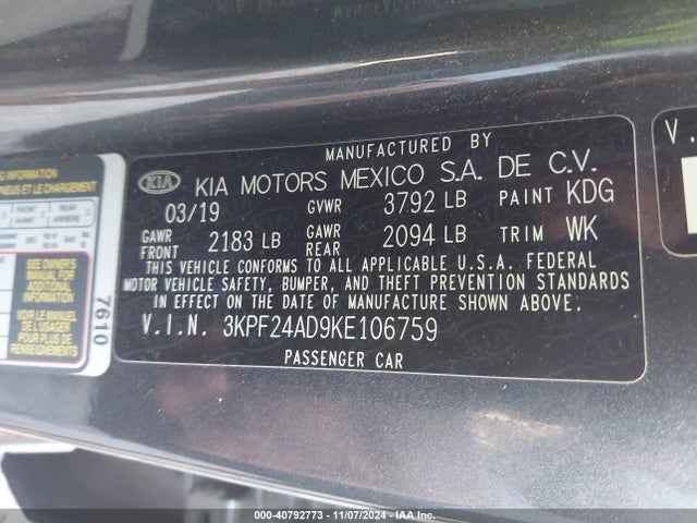 KIA Forte Lxs 2019 3KPF24AD9KE106759 Image 9