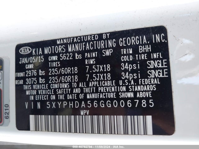 KIA Sorento 3.3l Ex 2016 5XYPHDA56GG006785 Image 9