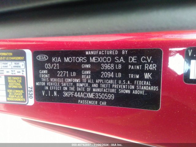 3KPF44ACXME350599 KIA FORTE GT