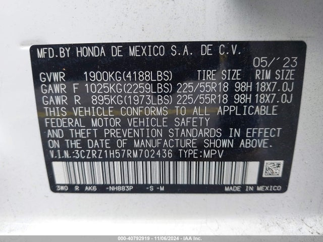 3CZRZ1H57RM702436 Honda Hr-v 2wd Sport/sport