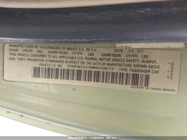 2008 VOLKSWAGEN NEW BEETLE COUPE 3VWPW31C98M509873 Photo 8