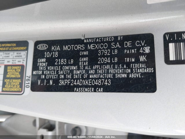 KIA Forte Lxs 2019 3KPF24ADXKE048743 Image 9