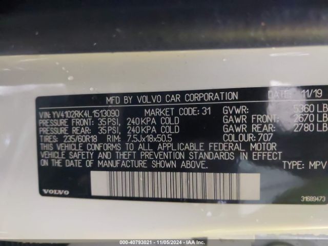 2020 VOLVO XC60 YV4102RK4L1513090 Photo 8