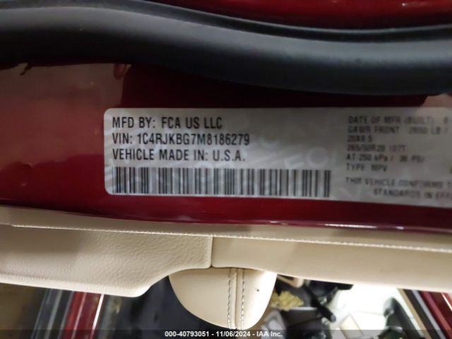 1C4RJKBG7M8186279 Jeep Grand Cherokee L Limited 4x4