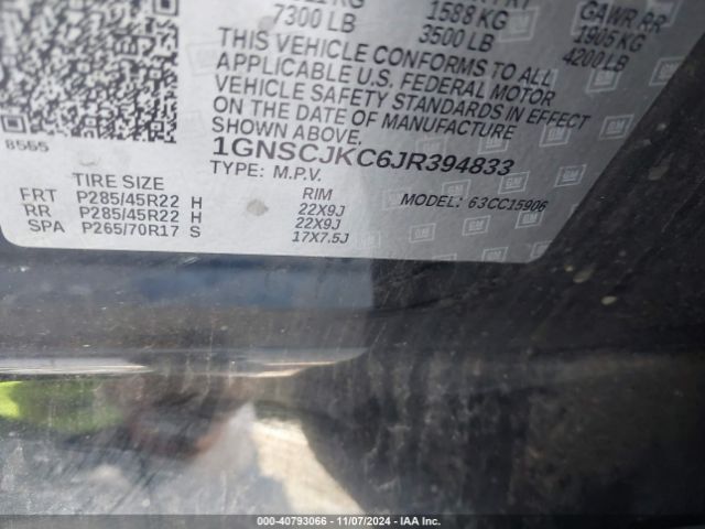 1GNSCJKC6JR394833 Chevrolet Suburban Premier