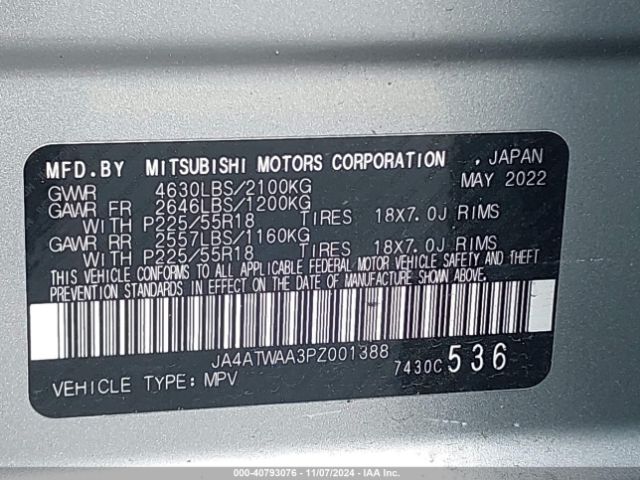 JA4ATWAA3PZ001388 Mitsubishi Eclipse Cross Se /sel