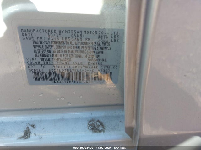 Nissan SENTRA SV 2019 3N1AB7AP8KY434634 Image 9