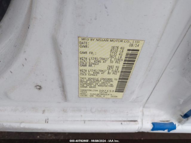 1N6BF0KL2EN107153 Nissan Nv Cargo Nv1500 S V6