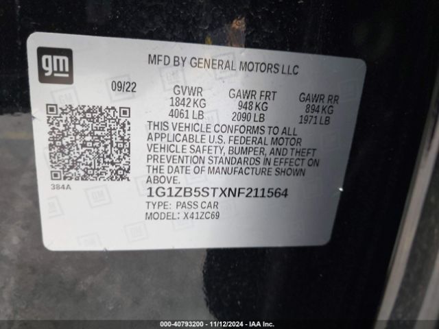 1G1ZB5STXNF211564 Chevrolet Malibu Fwd Ls