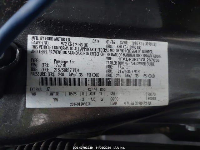 Ford FOCUS SE 2016 1FADP3F21GL267038 Image 9