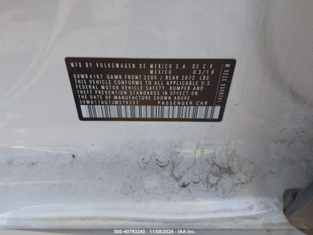 3VWG17AU7JM279237 Volkswagen GOLF S/SE