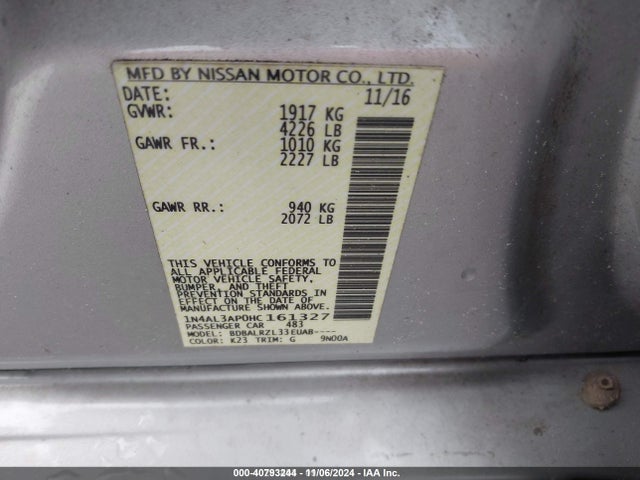 Nissan Altima 2.5 Sl 2017 1N4AL3AP0HC161327 Image 9