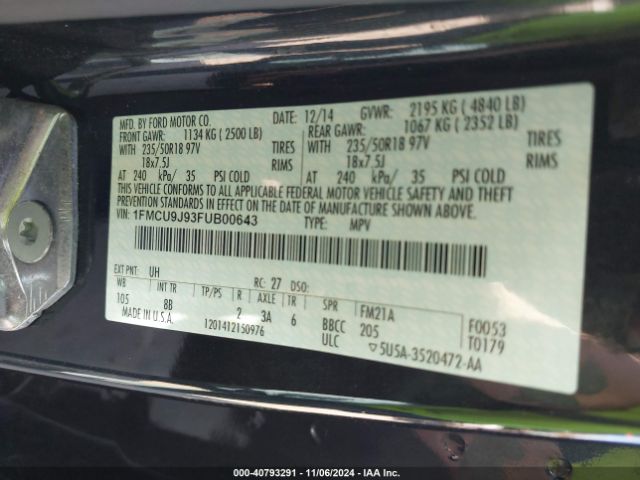 1FMCU9J93FUB00643 Ford Escape Titanium