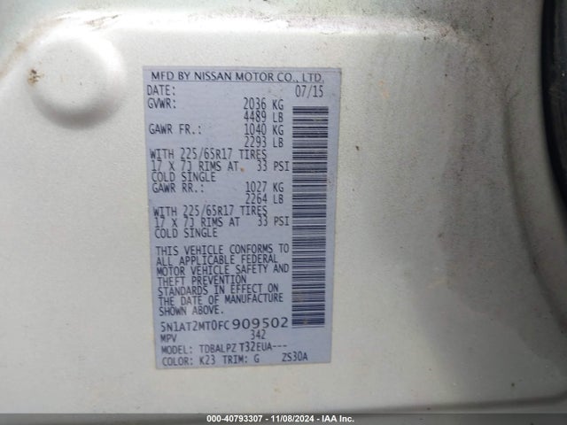 Nissan ROGUE S 2015 5N1AT2MT0FC909502 Image 9