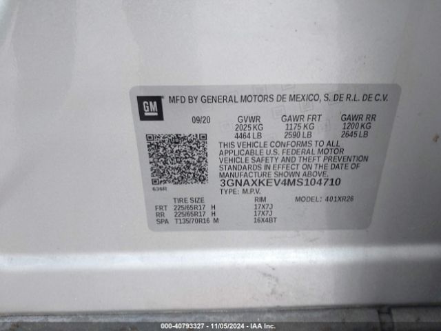 3GNAXKEV4MS104710 Chevrolet Equinox Fwd Lt