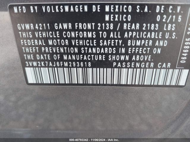 3VW2K7AJ6FM293618 Volkswagen Jetta 2.0l S