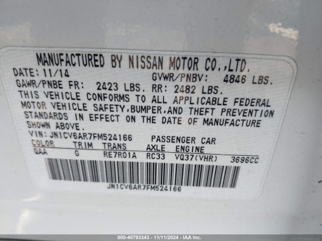 JN1CV6AR7FM524166 Infiniti Q40
