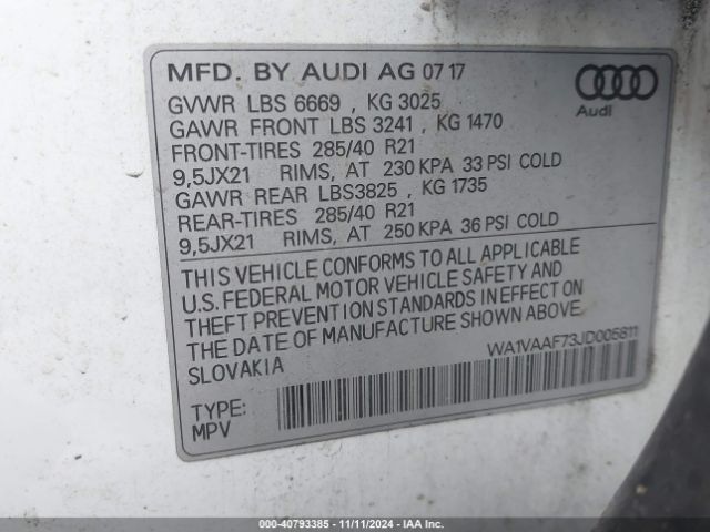 WA1VAAF73JD005811 Audi Q7 3.0t Premium