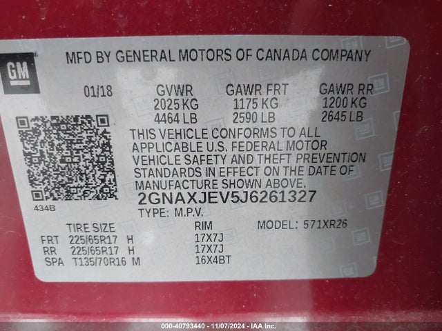 Chevrolet EQUINOX LT 2018 2GNAXJEV5J6261327 Image 9
