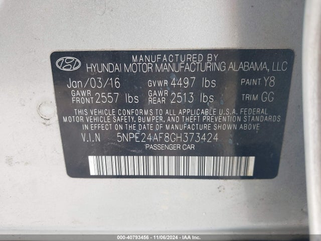 Hyundai SONATA SE 2016 5NPE24AF8GH373424 Image 9