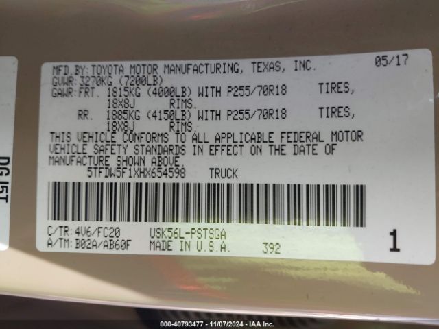 5TFDW5F1XHX654598 Toyota Tundra Sr5 5.7l V8