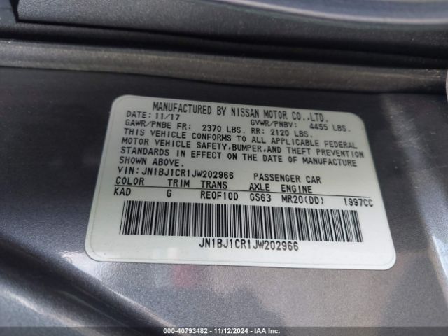 JN1BJ1CR1JW202966 Nissan Rogue Sport Sv