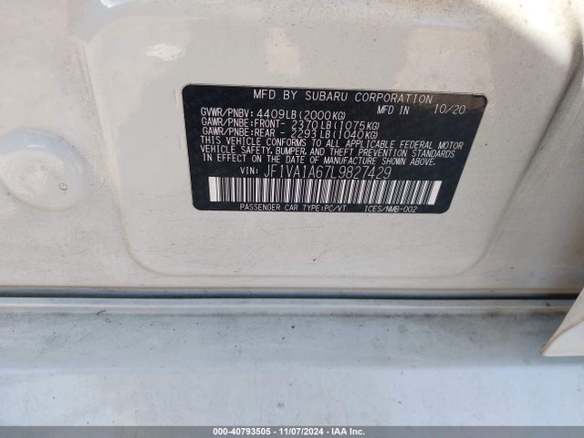Subaru WRX 2020 JF1VA1A67L9827429 Image 9