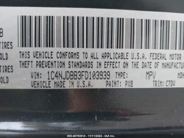1C4NJDBB3FD103939 Jeep Compass Sport