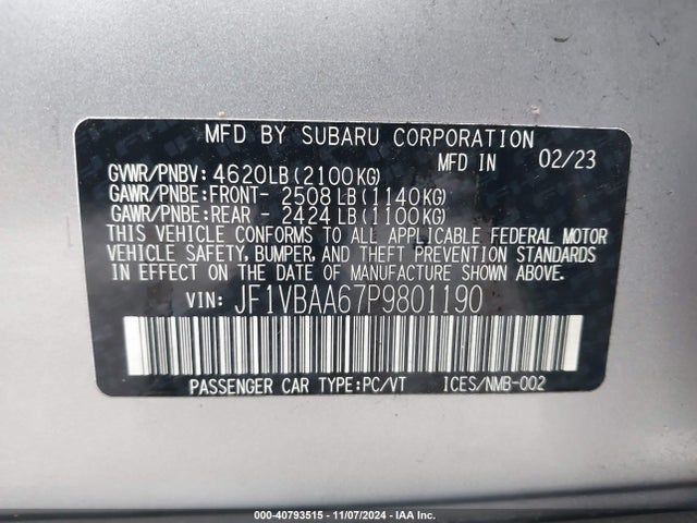JF1VBAA67P9801190 Subaru WRX