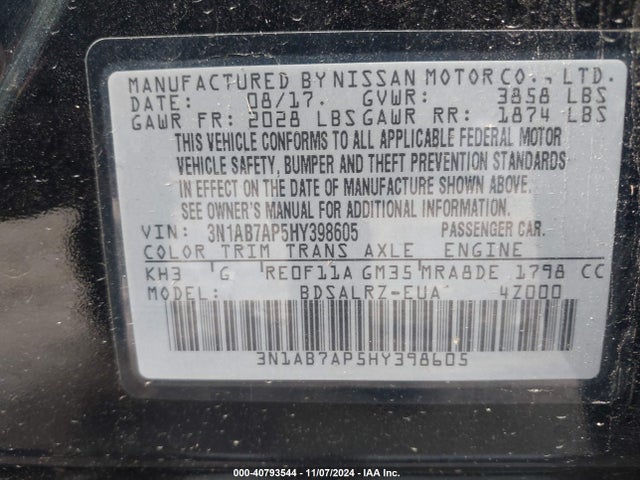 Nissan SENTRA SR 2017 3N1AB7AP5HY398605 Image 9