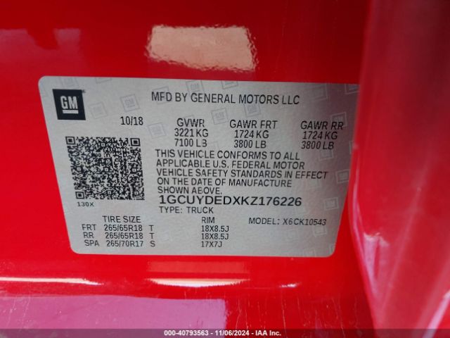 1GCUYDEDXKZ176226 Chevrolet Silverado 1500 Lt