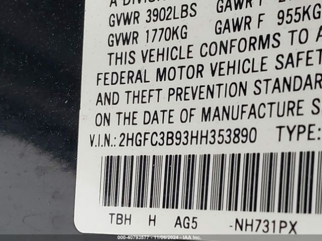 2HGFC3B93HH353890 Honda Civic Touring