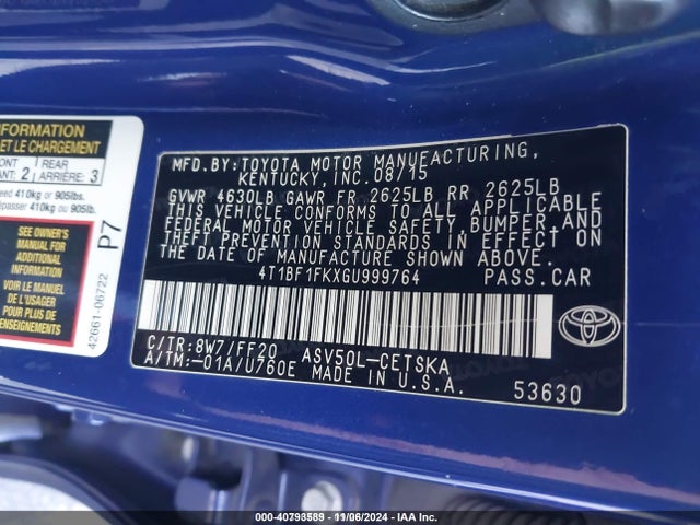 Toyota CAMRY SE 2016 4T1BF1FKXGU999764 Image 9