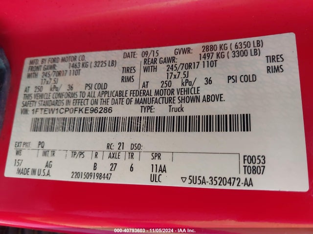 Ford F-150 Xl 2015 1FTEW1CP0FKE96286 Image 9