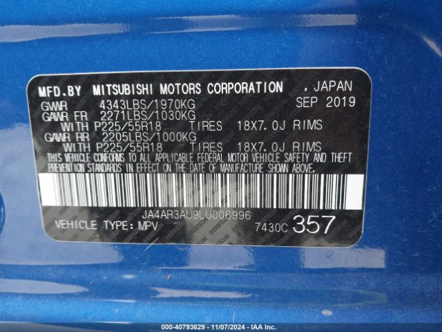 2020 MITSUBISHI OUTLANDER SPORT JA4AR3AU9LU006996 Photo 8