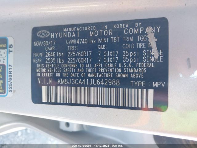 KM8J3CA41JU642988 Hyundai TUCSON SEL