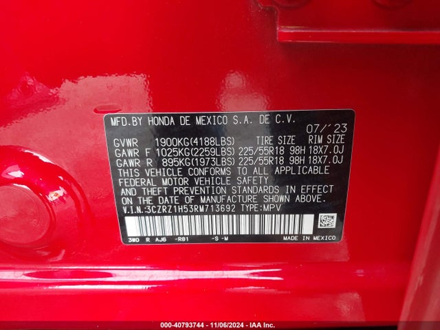 3CZRZ1H53RM713692 Honda Hr-v 2wd Sport/sport
