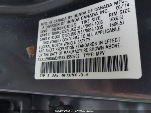 2HKRM3H3XEH550702 Honda CR-V LX