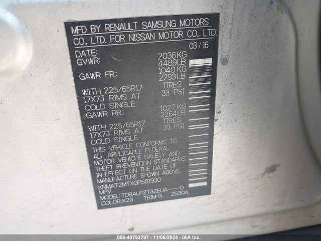Nissan ROGUE S 2016 KNMAT2MTXGP681930 Image 9