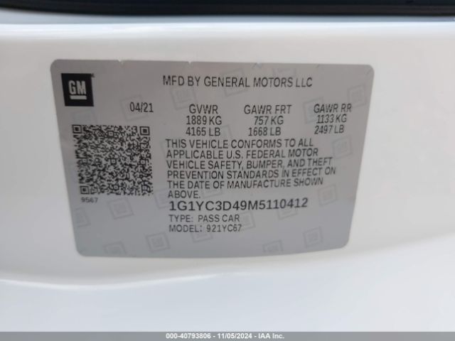 1G1YC3D49M5110412 Chevrolet Corvette Stingray Rwd  3lt